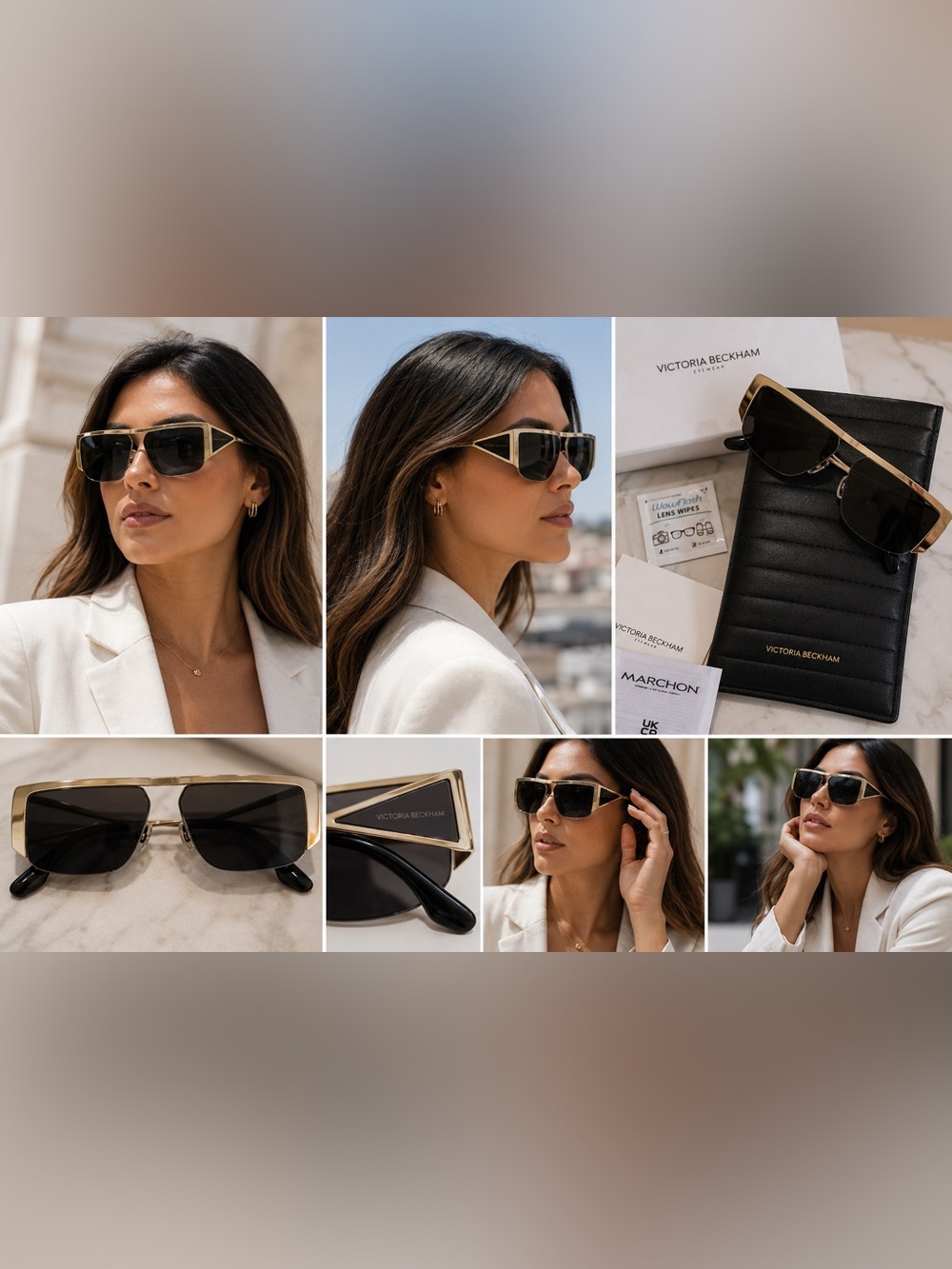 $438 Victoria Beckham Black & Gold Oversized Square Sunglasses